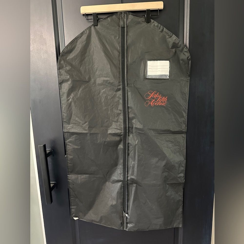 Saks Fifth Avenue Black Vinyl Garment Bag Zippered Red Lettering 39” x 23”